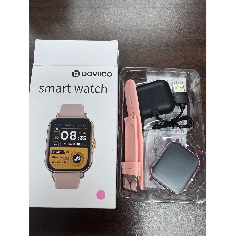 DOVIICO Smart Watch Pink Rose Gold Sqr Fitness Tracker Heart Rate Step Counter